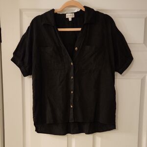 Wonderly Linen Black Button-Down Shirt